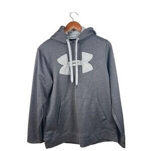 Under Armour Hoodie Womens Small Gray Pullover Big Logo Activewear Sweatshirt